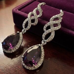 Silver w/Amethyst & Diamond Infinity Drop Earrings